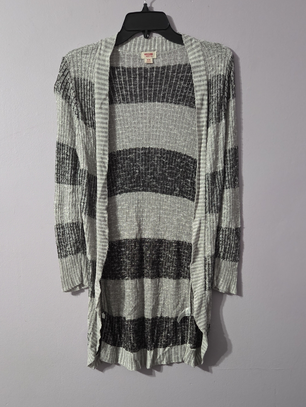 Mossimo Supply Co. Gray and Black Striped Open-Front Cardigan Juniors M